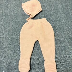 Baby Knit One-Piece with Matching Bonnet — Soft Pink